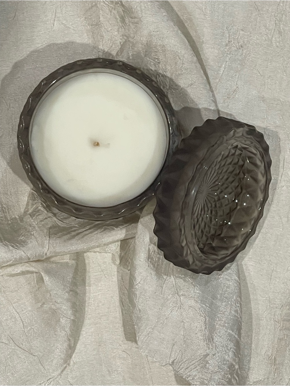 Smoky Frosted Cut Glass Lidded Candle Jar - Elegant Decorative Candle by FSI